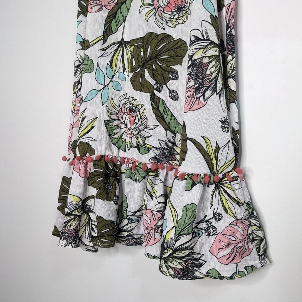 ✨3/$15 NWT Miken Swim white green tropical monstera floral swim cover up XS - Picture 3 of 8
